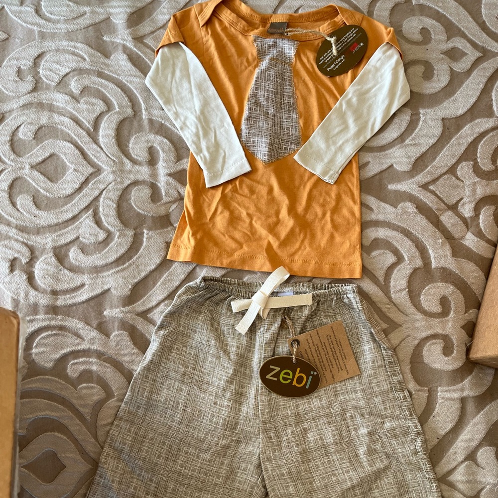 Organic and Linen 2 Piece Set -Tshirt 12m, pants 6-12m with elasticated waist